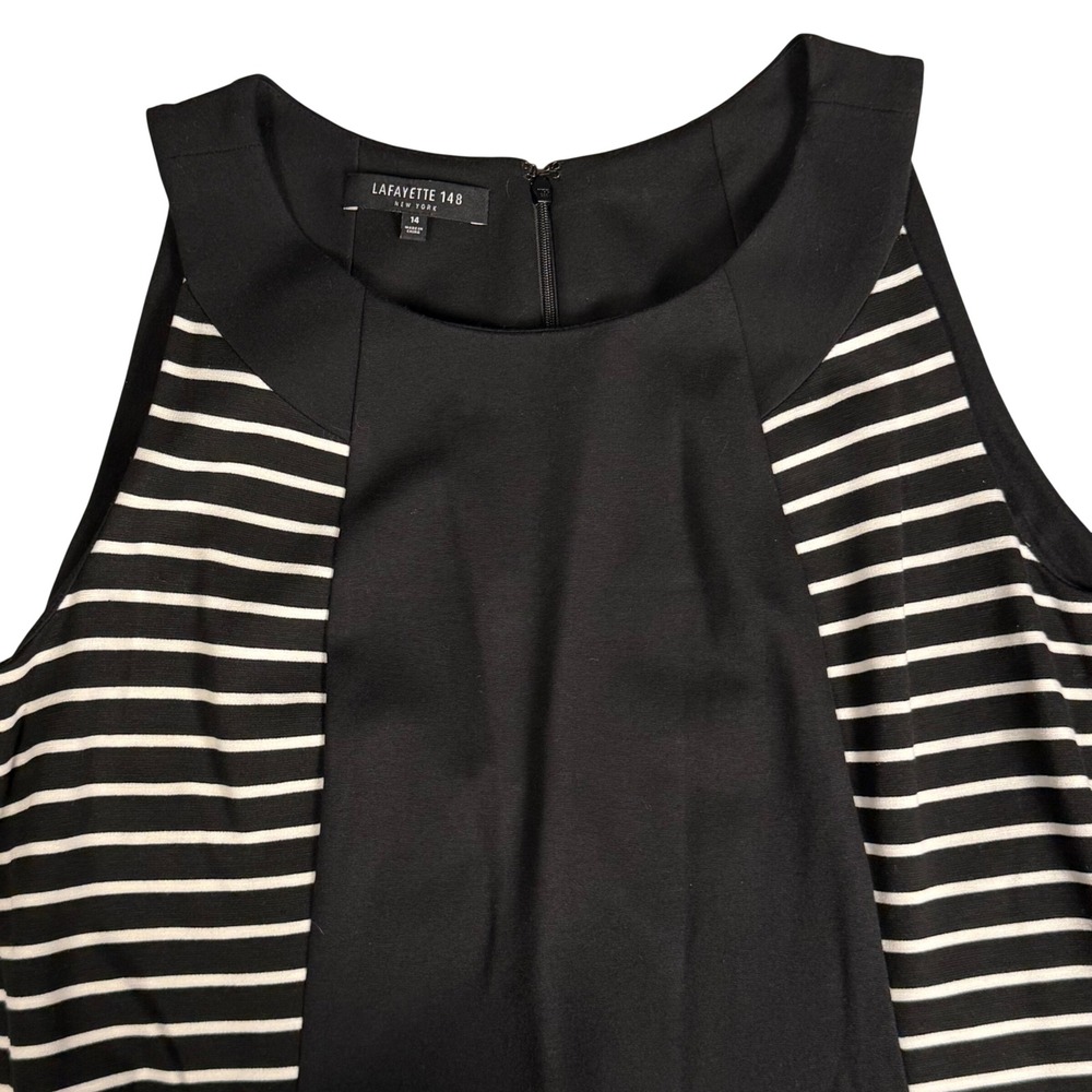 Lafayette‎ 148 Black White Striped Sleeveless Shift Bodycon Dress Womens 14